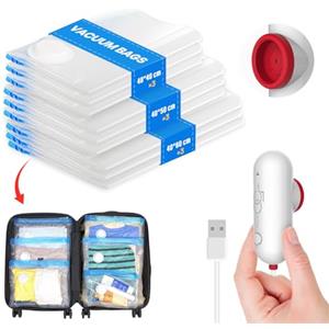 Vacbird Sacchetti Sottovuoto Vestiti con Pompa Elettrica Usb, 9 Pezzi di Sacchi Sottovuoto (3 * 40x40cm / 3 * 40x50cm / 3 * 40x60cm), Buste Sottovuoto Riutilizzabili Salvaspazio, Accessori Viaggio