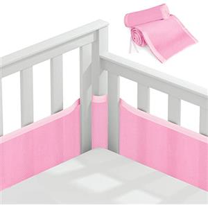 Vicloon Paracolpi Lettino, 2 Pezzi Paraurti Cot Morbida e Traspirante, Paracolpi per Lettino con 10 Cinghia Fissa, Lavabile, Rosa, 340cm x 30cm + 160cm x 30cm