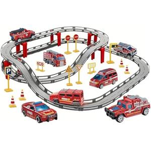 BASAMOU Pistas Macchinine Elettrico Giocattolo Bambini3 4 5 6 7 8 Anni, Trenino Elettrico Bambini Car Pista Corsa, Giocattoli Educativo Bambini Regalo Compleanno, Natale(con 4 Auto Casuali) (Rosso)