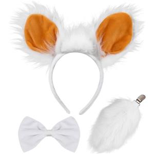 XEPST Animale Pecore Costume Set, Pecore Orecchie e Coda Set con Orecchie di Agnello Fascia coda di Agnello Bowtie per Animale Costume Cosplay Festa di Compleanno Carnevale Halloween Fancy Dress Party