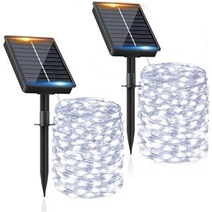 FIFlying Luci Solari Esterno【2 Pacchi】16+2M 160LED Luci Solari da Giardino IP65 Impermeabili Bianco Freddo 8 Modalità Catena Luc Solar Esterno Decorative Giardino Albero Patio Terrazze Matrimonio Festa
