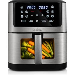 LEHMANN Friggitrice ad aria calda 8 l, 1800 W, con finestra di visualizzazione, controllo della temperatura fino a 200 °C, 12 programmi, timer, antiaderente, grigliare, cuocere e friggere