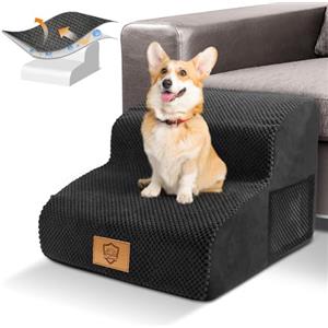 Thihome Scala per Cani a 2 Gradini, Scale per Gatti, Rampa per Animali, Scaletta per Cani di Piccola Taglia,Rampa per Gatti Anziani, con Fodera Rimovibile e Lavabile, per Letto e Divano, Nero