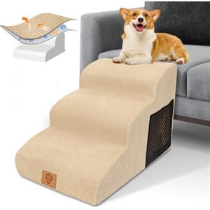 Thihome Scale per Cani a 3 Gradini in Spugna, Scala Antiscivolo per Animali Domestici, Rampa per Animali con Rimovibile Lavabile Copertura, Scaletta per Cani di Piccola Taglia per Divano Letto