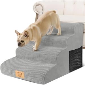 Thihome Scale per Cani 4 Gradini, Scala per Animali Domestici con Copertura Rimovibile, Scaletta per Cani in Schiuma Ad Alta Densità per Letto Alto, Divano