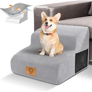 Thihome Scale per Cani 2 Gradini, Scala per Cani in Spugna, Scaletta Impermeabile per Animali Domestici, con Rivestimento Rimovibile e Fondo Antiscivolo, per Divano e Letto Alto, Grigio