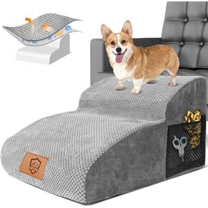 Thihome Scale per Cani 2 Gradini Estesa, Antiscivolo Scala per Cani con Rimovibile Lavabile Copertura, Scaletta per Gatti in Spugna ad Alta Densità, Rampa per Cane per Animali Anziani Feriti, Grigio
