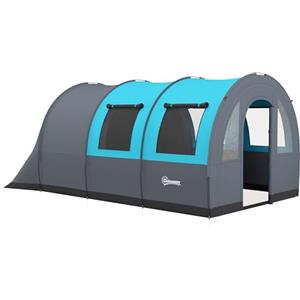 Outsunny Tenda da Campeggio 5 Posti Impermeabile con Zona Notte e Zona Giorno Separate, tenda Trekking in Poliestere, 480x260x200 cm, Grigio e Blu
