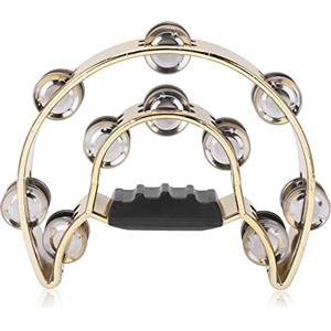 Akozon Tamburello a Mano, Campanelle per Placcatura a Tamburello Strumento Musicale a Percussione Doppia Doppia in Metallo con (YELLOW)