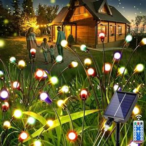 Ovker 4 lampade solari per esterni, 6 LED, decorazione da giardino, 8 modalità, luce solare, resistente alle intemperie, per esterni, giardino, balcone, Natale, multicolore