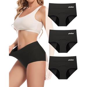 Gladbecke Mutande Mestruali Donna Cotone Assorbenti Slip Donna Ciclo Protettive Intima Mestruale Ecologico con Four Strati Anti Perdite Lavabili, Nero, XXL