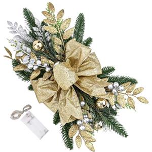 Honseadek Ghirlanda natalizia a LED per scale di Natale, decorazione per caminetto, scale, tavolo, decorazione per interni ed esterni (oro)