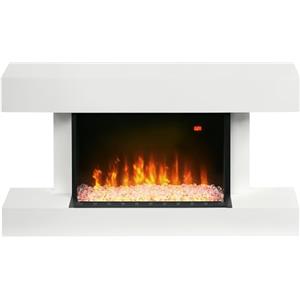 HOMCOM Caminetto Elettrico a 11 Colori con Spegnimento Automatico e Timer da 12h, Camino a Parete in MDF, Acciaio e Vetro Temperato, 98x27x54.5 cm, Bianco