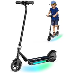 iScooter IK3 Monopattino Elettrico per Bambini 6-12 Anni, Ruote da 6, Freno Elettronico a Pollice, Freno a Pedale, Luci LED Colorate, Display LED, Velocità 5/10/16 km/h, Nero