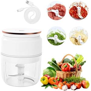 Yeelan Affettatrice elettrica 300 ml tritatutto elettrico tritatutto cipolla cucina ricaricabile con cavo di ricarica, tagliaverdure elettrico per carne, cipolle, aglio, verdura, frutta (bianco)