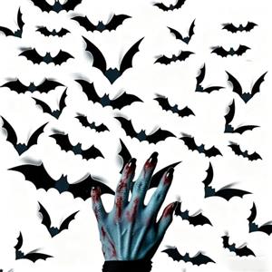 ChunRun 60 Pezzi Adesivi Pipistrelli Halloween 3D, Decorazioni per Pareti, Finestre e Porte, 4 Dimensioni, Forniture per Feste di Halloween Decorations - Realistic 3D Black Bats Wall Stickers