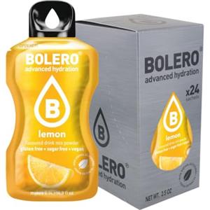 Bolero Drink 24 Bustine 3 gr grammi Sticks Frutta Preparato Polvere Solubile Per Bevanda Fresca in Acqua Prodotto, 72 grammi dolcificato alla stevia (Limone)