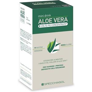Specchiasol Aloe Vera Mini Drink 5 Volte Più Concentrato - 15 Bustine da 10 ml, Azione Emolliente e Depurativa