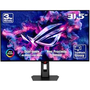 ASUS ROG Strix OLED XG32UCWMG, Monitor Gaming da 31.5" 4K UHD OLED (3840 x 2160), da 240 Hz a 480 Hz, 0.03ms (GTG) Response Time, Compatibile con G-SYNC, 99% DCI-P3, DisplayWidget Center, Nero