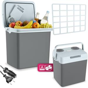 tectake® Box Elettrico per Raffreddamento e Riscaldamento, Mini Frigo Portatile 25 Litri, con Maniglia per Trasporto, Frigorifero e Scaldavivande per Auto e Casa, Modalità ECO - Grigio