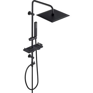 Görbach Colonna Doccia idromassaggio Nero Colonna Doccia in Acciaio Inox Senza Miscelatore Regolabili Asta Doccia Gruppo Doccia Colonna Con Soffione e Doccetta Porta Ogetti Mensola Quadrato 25 * 25cm