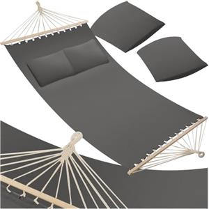 tectake® Amaca per Due Persone, Barra in Legno, Con 2 Cuscini Morbidi, Comoda e Resistente, Arredamento Esterno, Campeggio, Escursioni, Balcone, Beige, Capacità 240 kg - Grigio Scuro