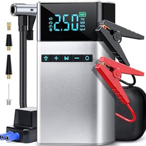 Yabtf Power Bank di avviamento per auto, con compressore d'aria 150 PSI, corrente di picco 3500 A, starter portatile, per tutti i motori a benzina e diesel da 8 l, avviamento batteria da 12 V, con