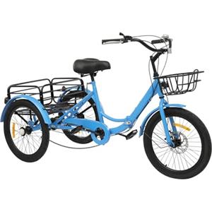 Levkitch 20 pollici Triciclo per adulti Biciclette a Tre Ruote con Cestino, 7 marce Tribike da Pieghevole Bicicletta Cargo per adulti, anziani e donne, altezza regolabile(Blu)