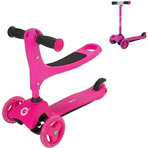 EVO Monopattino Cruiser 3 in 1, colore rosa, manico regolabile, design intercambiabile a 3 fasi, 2 ruote, ideale per bambini da 1 a 7 anni