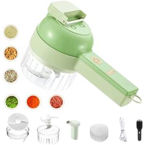 Generico Tritacarne elettrico Slice Ease, tritatutto elettrico 4 in 1, portatile, per affettare frutta, macinare carne, sbattere le uova, cucinare in cucina, aglio, peperoni, cipolle (Blu)