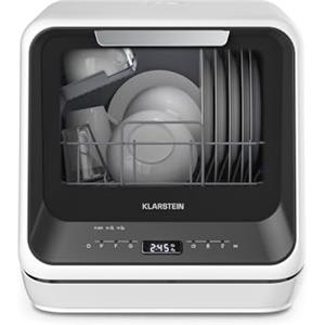 Klarstein Amazonia Mini Lavastoviglie - Portatile Compatta, 7 Programmi, 5L Serbatoio o Attacco Diretto, Silenziosa 58dB, Classe energetica D, Display Digitale, per Cucine Piccole, Nero