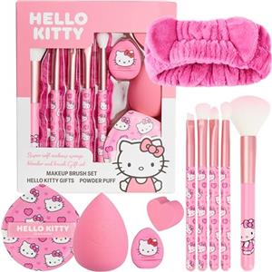 Get Trend Hello Kitty Sanrio Pennelli Trucco e Kit Bellezza, 10 Pz con Piumino da Cipria Soffice Fascia Capelli Spugnetta Trucco Pennelli Ombretti (Rosa Hello Kitty)