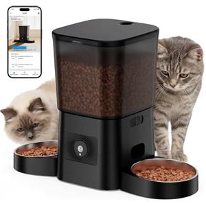 Honeyguaridan Distributore Automatico Cibo Gatti 2 Ciotole, 3.5L Dispenser Crocchette Gatto con WiFi 2.4G/5G, da 1 a 6 Pasti al Giorno, Supporta Registrazioni di 10 Secondi, Doppia Alimentazione