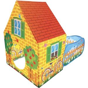 GIODICART Casetta Gioco per Bambini con Giardino Recintato, Casa in Stile Country con Tetto Rosso, Area Gioco Esterna