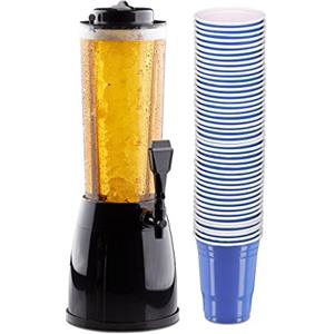 Relaxdays 51 Accessori da Birra, Torre da 2,5 Litri con Spillatore, 50x Bicchieri da Berr Pong in Plastica