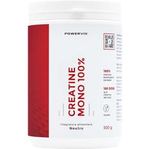 Powervis Creatina Monoidrata 100% 500g - 200 mesh - Pura al 100% - Senza altri ingredienti - Vegan - Per la massa muscolare e la Forza