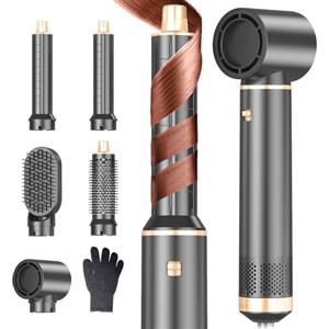 Dryhsip Spazzola Rotante per Capelli, 5 in 1 Spazzola Asciugacapelli Multifunzione, Phon con 3 Temperatures, Styling Liscio, Onde, Ricci, Volumizzante, Hair Styler Viaggi set Regalo donna e uomo