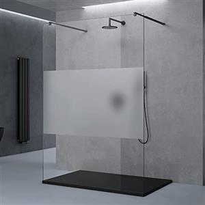doporro Box Doccia Walk-In 160x200cm, Parete Doccia Anticalcare in Vetro Parzialmente Smerigliato 8mm con Bracci Sostegni Telescopici in Acciaio MMBR3 Nero