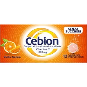 Cebion Integratore di Vitamina C Effervescente Senza Zucchero - Gusto Arancia - 10 Compresse
