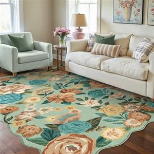 HUGEAR Verde Tappeto Salotto 140x200cm Camera da Pranzo Antiscivolo Tappeti Lavabile In Lavatrice Carpet Moderno Motivo Floreale Esterno Pelo Corto Misure Grandi Cameretta Sala Rug