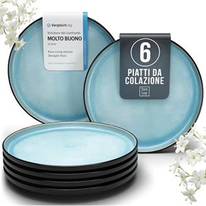 PURE LIVING INTERIOR DESIGN Servizio Piatti Moderni per 6 Persone in Ceramica Ibiza, Set di 6 Piatti, Dessert e Insalata - Resistenti a Lavastoviglie e Microonde - Pure Living acquamarina