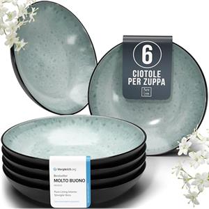 PURE LIVING INTERIOR DESIGN Set di 6 Piatti Fondi Moderni della Serie Ibiza, Eleganti Piatti per Pasta e Zuppe, Design Stiloso - Servizio Piatti per 6 Persone in Steingut - Pure Living verde salvia