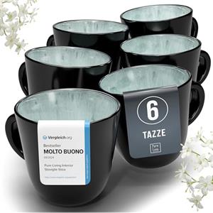 PURE LIVING INTERIOR DESIGN Set di Piatti Moderni per 6 Persone e Tazzine da Caffè alla Moda Ibiza - Servizio di Piatti Elegante e Resistente per Lavastoviglie e Microonde - Pure Living verde salvia