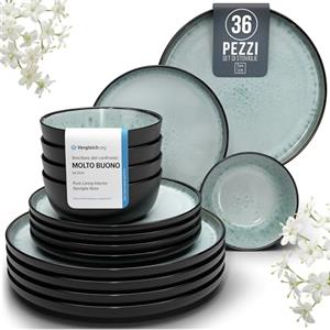 PURE LIVING INTERIOR DESIGN Servizio Piatti Ibiza in Ceramica per 12 Persone, 36 Pezzi Set Piatti Moderni Compatibile con Lavastoviglie e Microonde - verde salvia - Set da Tavola e Cucina di Pure Living