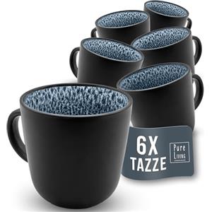 PURE LIVING INTERIOR DESIGN Set di Piatti Moderni per 6 Persone e Tazzine da Caffè alla Moda Ibiza - Servizio di Piatti Elegante e Resistente per Lavastoviglie e Microonde - Pure Living blu fumo