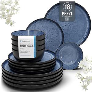 PURE LIVING INTERIOR DESIGN Servizio Piatti Ibiza in Ceramica per 6 Persone, 18 Pezzi Set Piatti Moderni Compatibile con Lavastoviglie e Microonde - Piatti Nero Tiefblau - Set da Tavola e Cucina di Pure Living