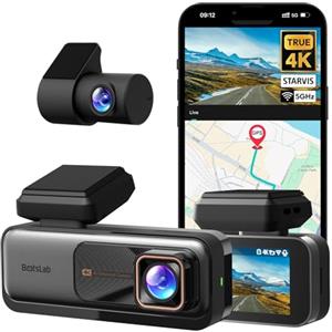 BOTSLAB Dash Cam 4K WiFi Telecamera per Auto, Frontale 4K Posteriore 2K, Super Visione Notturna, ADAS, Registrazione in Loop, WDR, Scheda SD da 64 GB inclusa