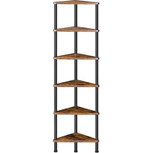 HOOBRO Scaffale Libreria ad Angolo, Scaffale a 6 Livelli, con Struttura Metallica in Stile Industriale, Organizzatore Espositore per Piante, per Piccolo Spazio, Marrone Vintage e Nero EBF36CJ01