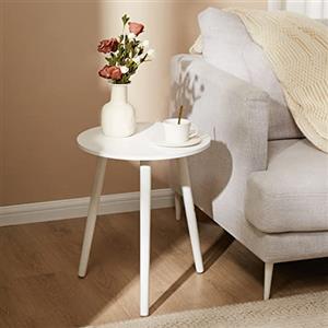 YOUDENOVA Tavolino rotondo in legno, diametro 42 x 52 cm, tavolino da salotto, comodino con vassoio, divano, supporto per fiori, robusto, bianco, YDET005