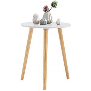 Youdenova - Tavolino rotondo in legno, diametro 42 x 52 cm, con vassoio, comodino, per divano, supporto per fiori, robusto, colore naturale